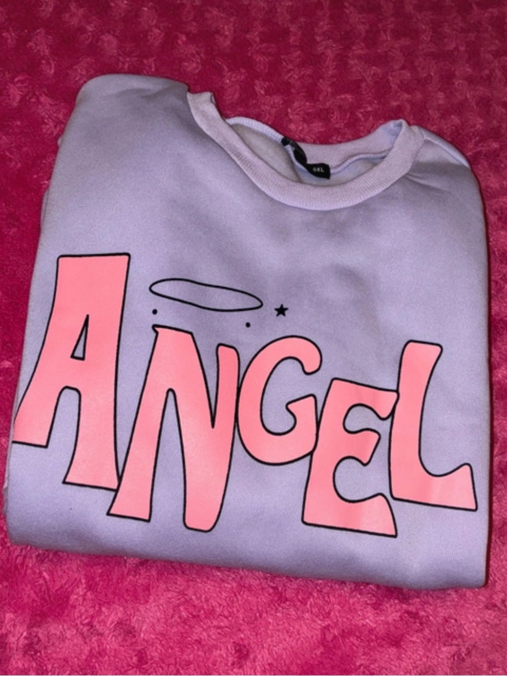 Lavender 'Angel' Graphic Sweatshirt with Pink Print